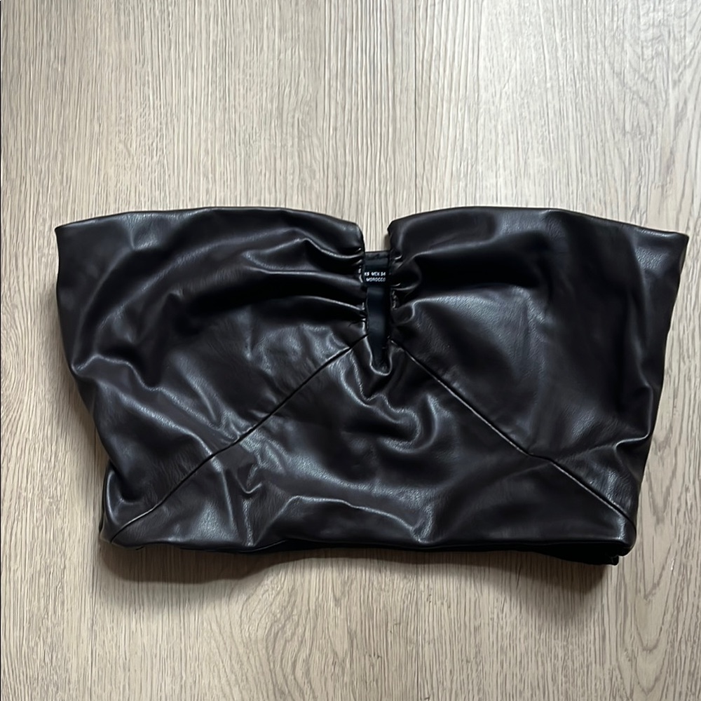 Zara Dark Brown/Burgundy Faux Leather Top
